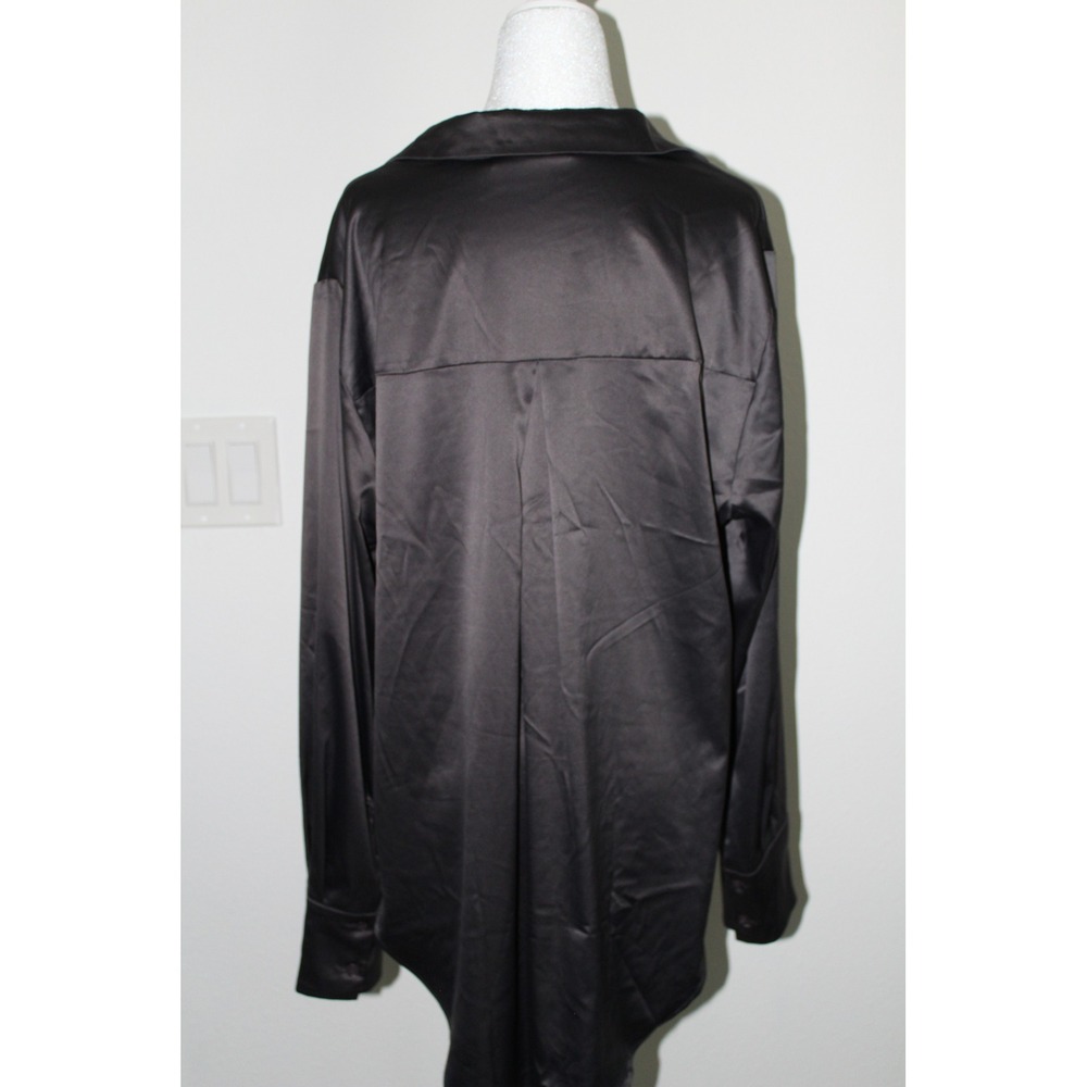 Lane Bryant‎ Black Satin Button Down Shirt Long Sleeve Stretch Blouse Size 14 - Picture 4 of 9